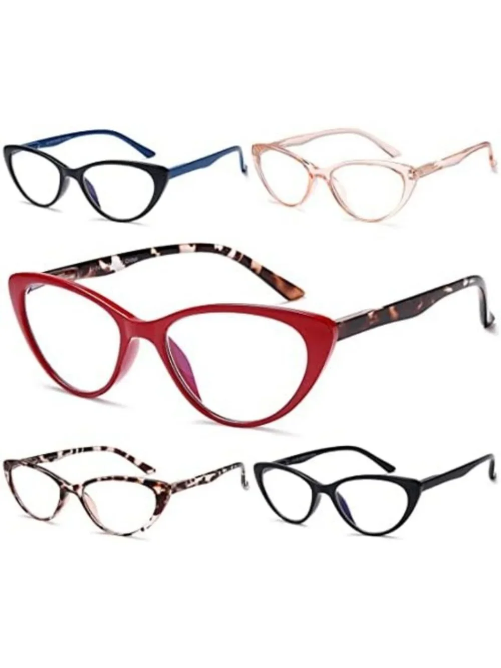 Stylish Cat Eye Reading Glasses for Women - 5-Pack Blue Light Blocking 2.75
